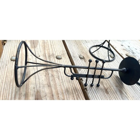 Set Of 3 Vintage Trumpet-Shaped Black Metal Pilar Candle Holders - Picture 4 of 13